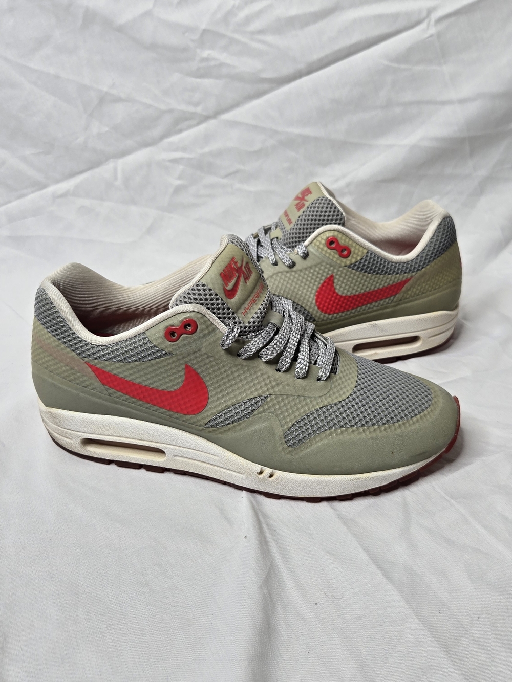Nike Air Max 1 Hyperfuse Women's 8.5 Gray Silver Red Shoes 580783-001 2012